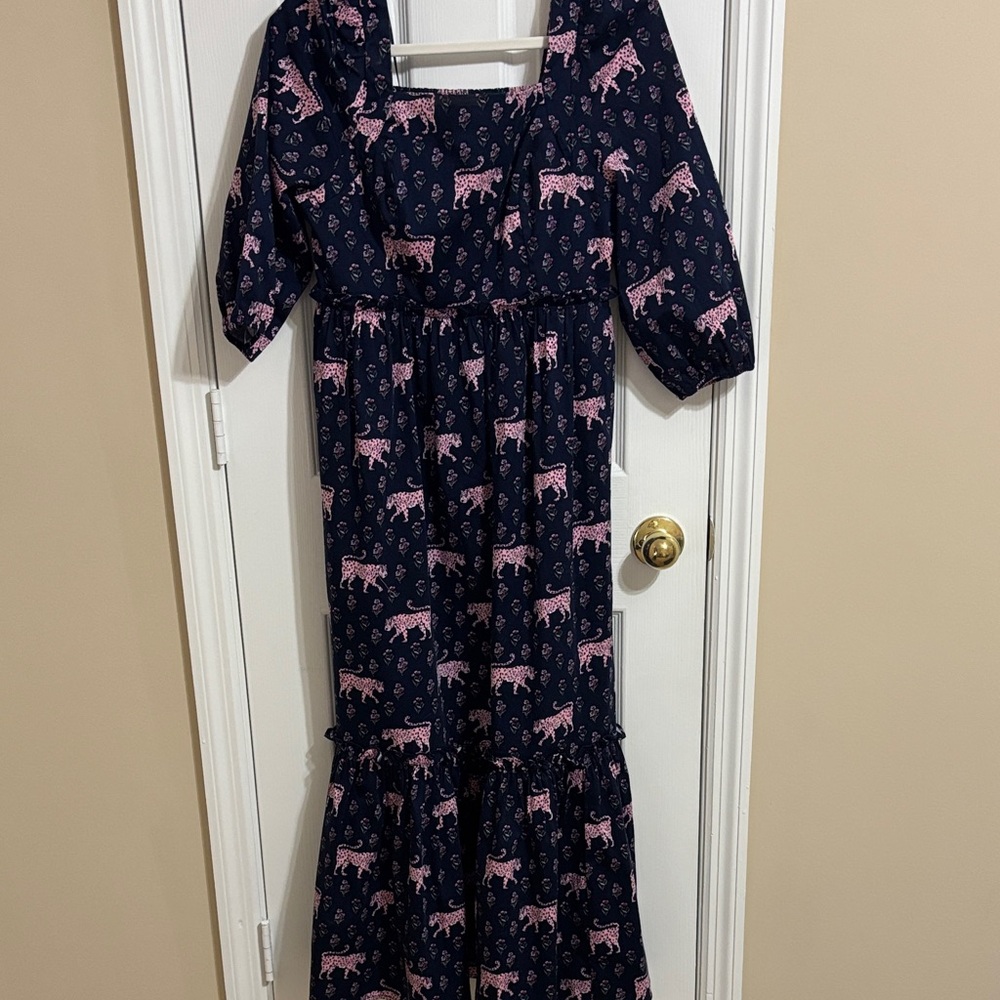 Belk Navy Pink Leopard Print Maxi Dress